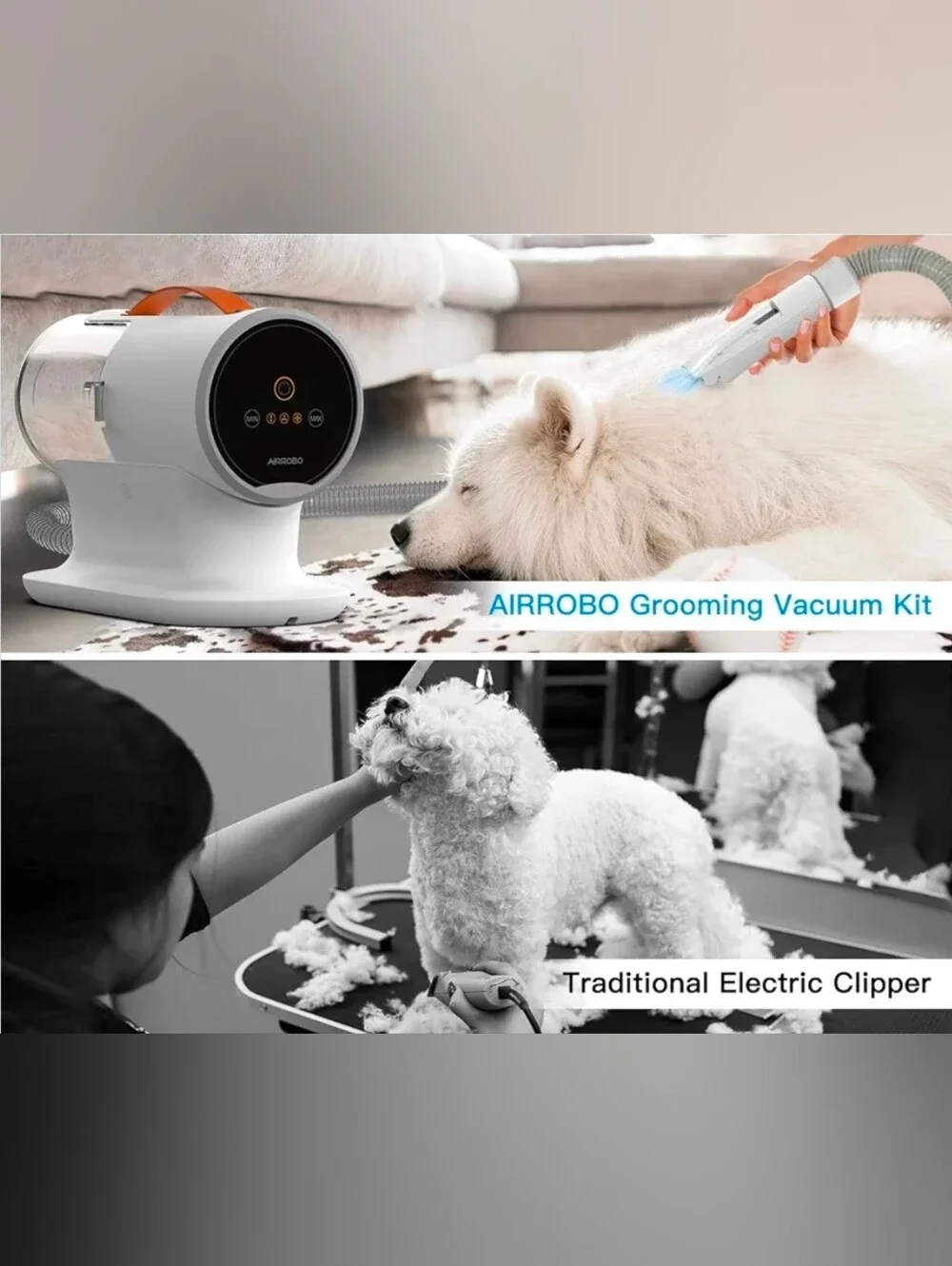 Pet Grooming Vacuum Cleaner with Orange Handle - White